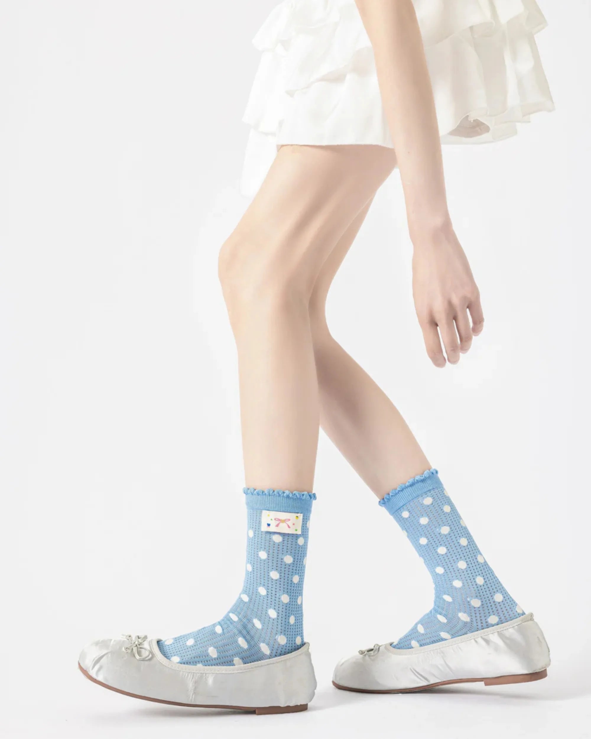 Women's Polka Dot Lace Ruffle Crew Socks | PHAIGINA