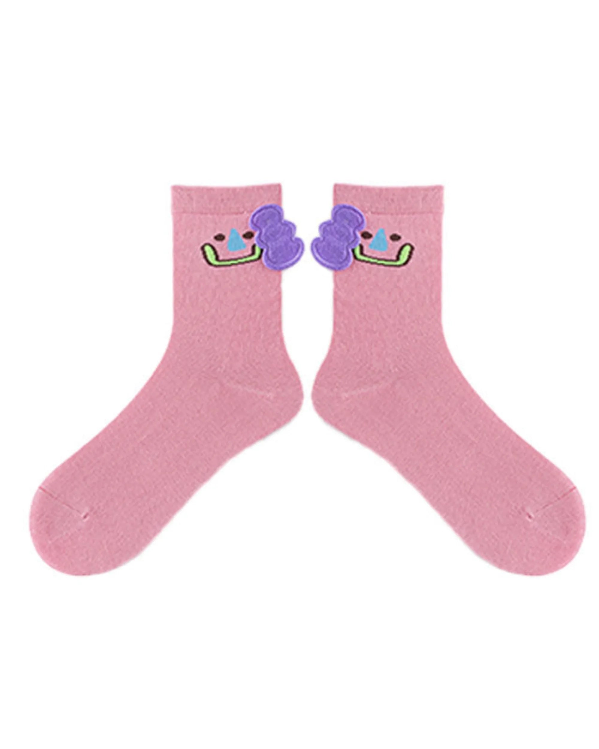 Sweetnana Animal Jacquard Cotton Knit Crew Socks Pink-3 | PHAIGINA