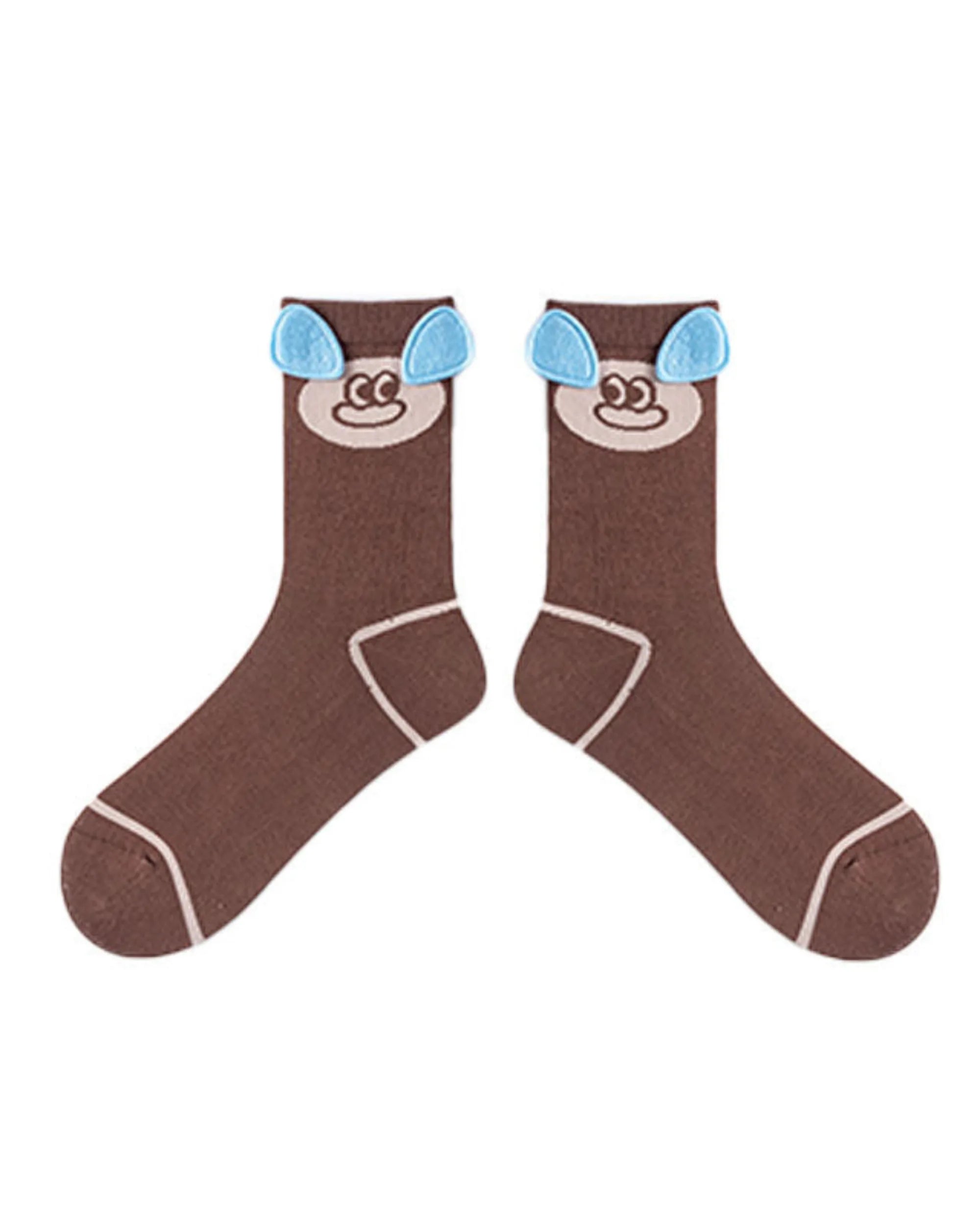 Sweetnana Animal Jacquard Cotton Knit Crew Socks Brown-3 | PHAIGINA