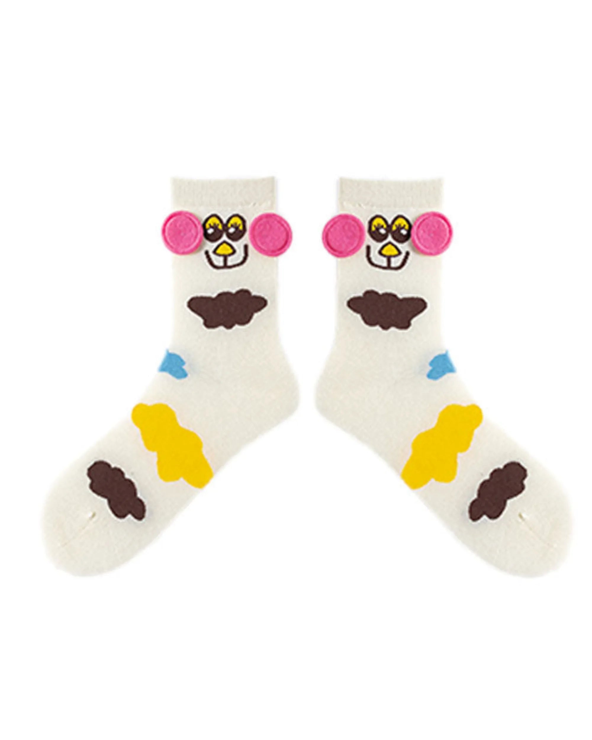 Sweetnana Animal Jacquard Cotton Knit Crew Socks Oatmeal-3 | PHAIGINA