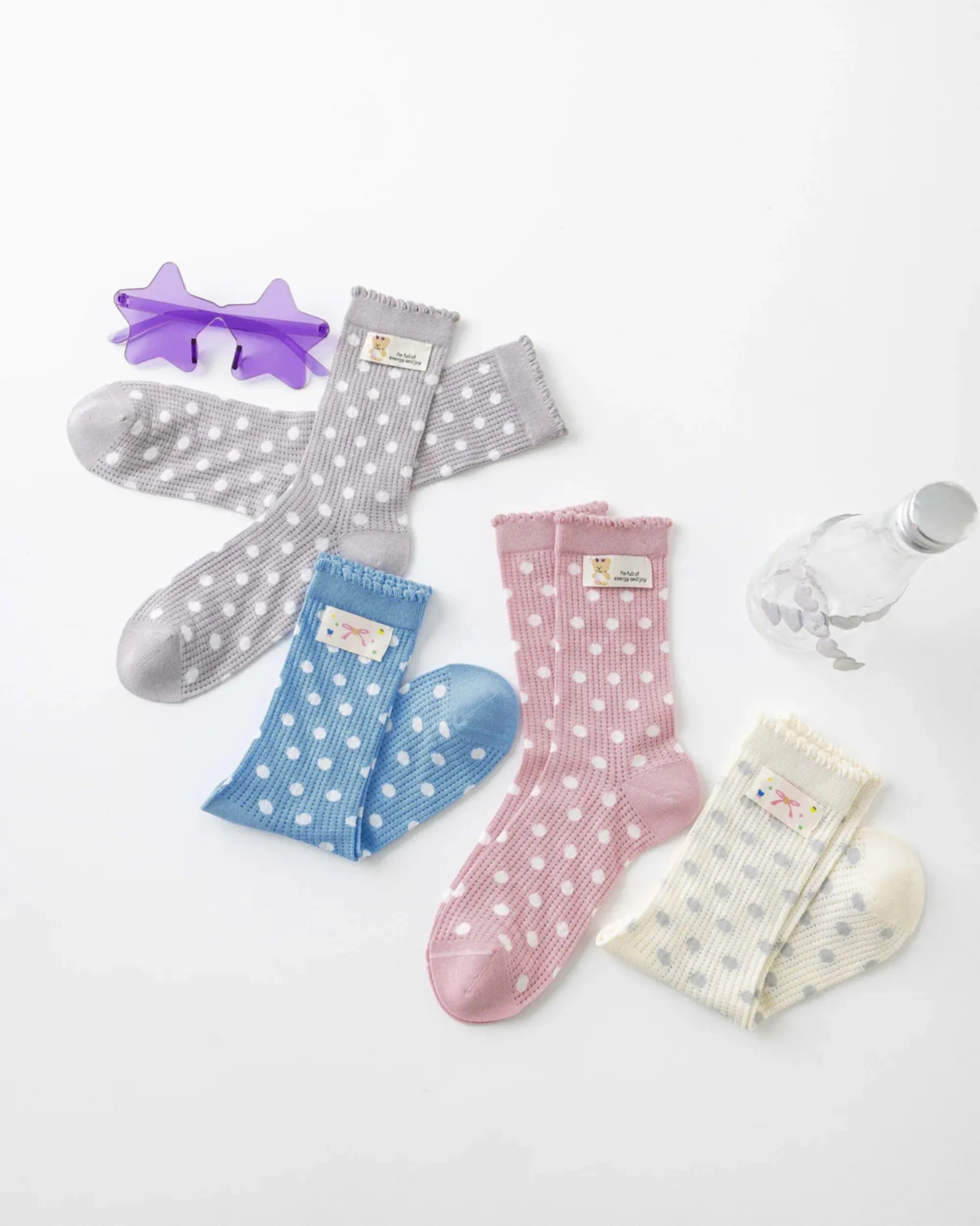 Women's Polka Dot Lace Ruffle Crew Socks-1 | PHAIGINA